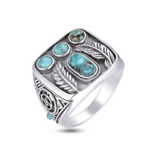 Bague en Argent 925 oxydé assemblée de Turquoise - Maison Di Giorgio