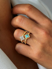 Bague en Argent 925 doré Or jaune 18k assemblée de Turquoise et d'Oxyde de zirconium - Maison Di Giorgio