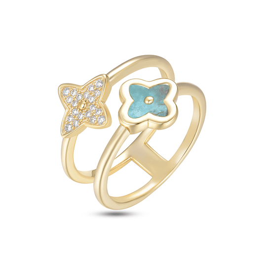 Bague en Argent 925 doré Or jaune 18k assemblée de Turquoise et d'Oxyde de zirconium - Maison Di Giorgio