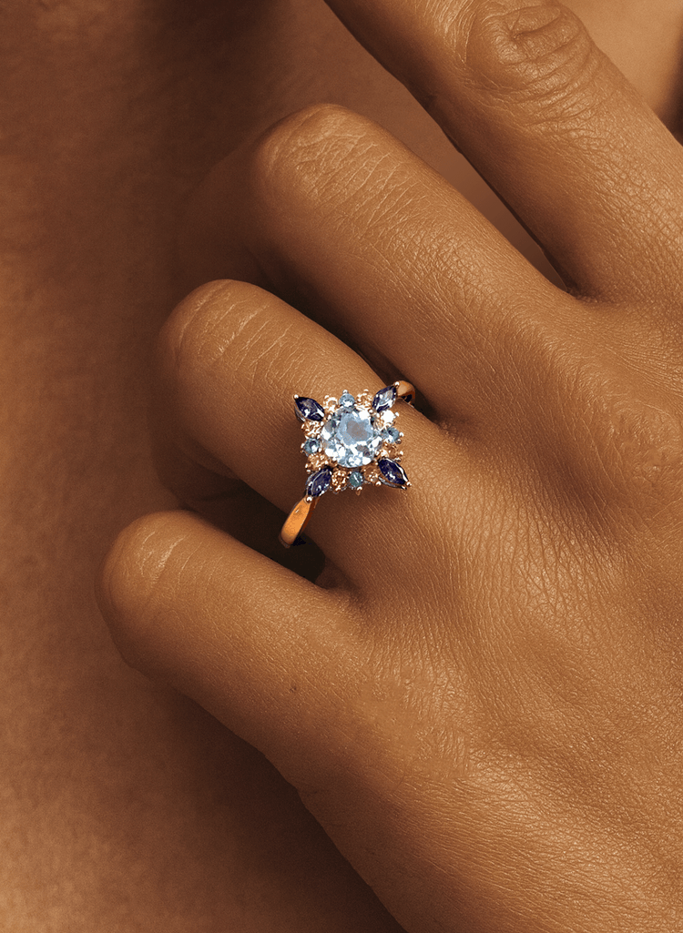 Bague en Argent 925 doré Or jaune 18k assemblée de Topaze bleu ciel et d'Oxyde de zirconium - Maison Di Giorgio