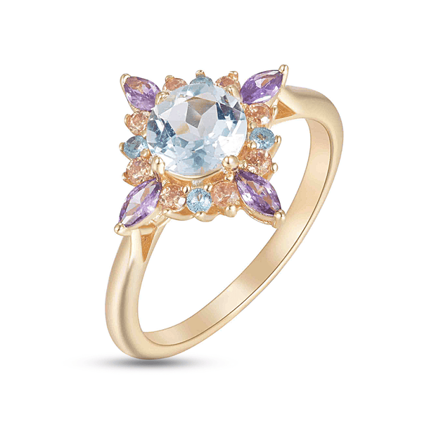 Bague Argent Rempli Or Avec Topaze Arc-en-ciel Et Blanche - Taille M1/2, Neuf Sans Emballage