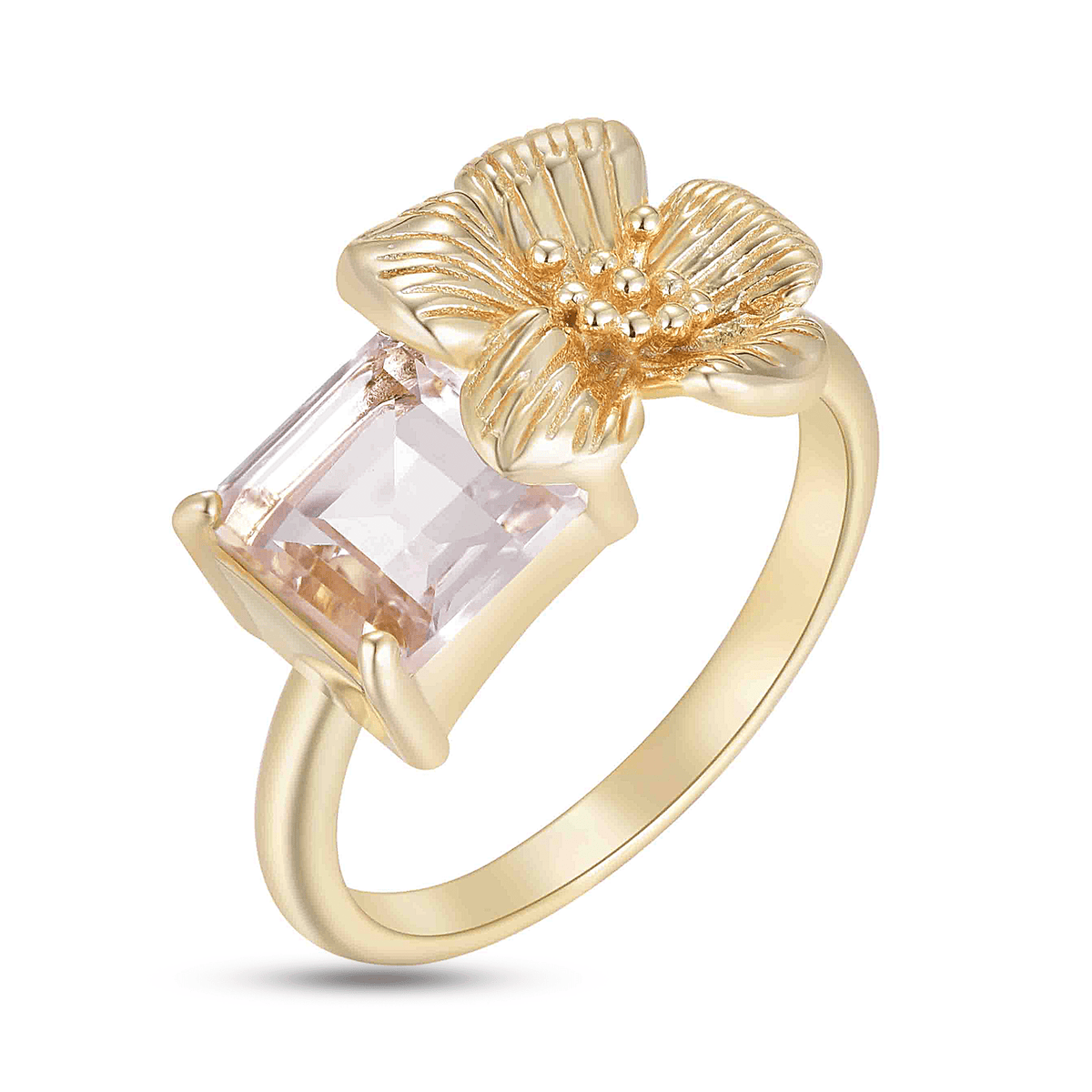 Bague en Argent 925 doré Or jaune 18k assemblée de Quartz rose - Maison Di Giorgio