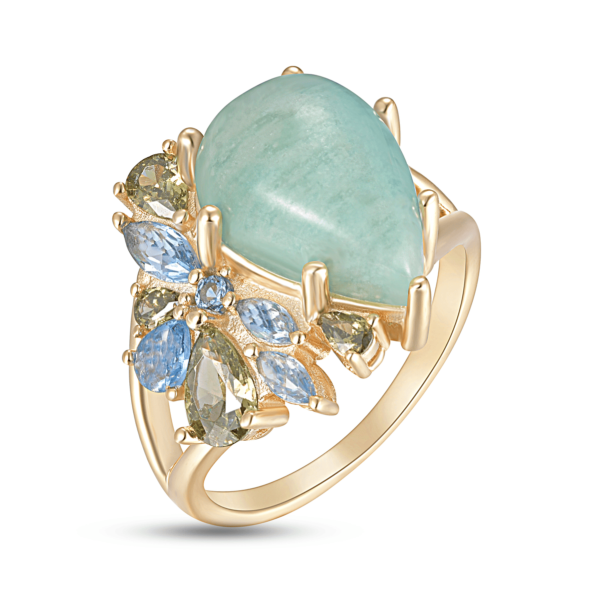 Bague en Argent 925 doré Or jaune 18k assemblée d'Amazonite et d'Oxyde de zirconium - Maison Di Giorgio