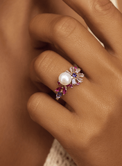 Bague en Argent 925 doré Or jaune 18k assemblée de Perle d'eau douce et d'Oxyde de zirconium - Maison Di Giorgio