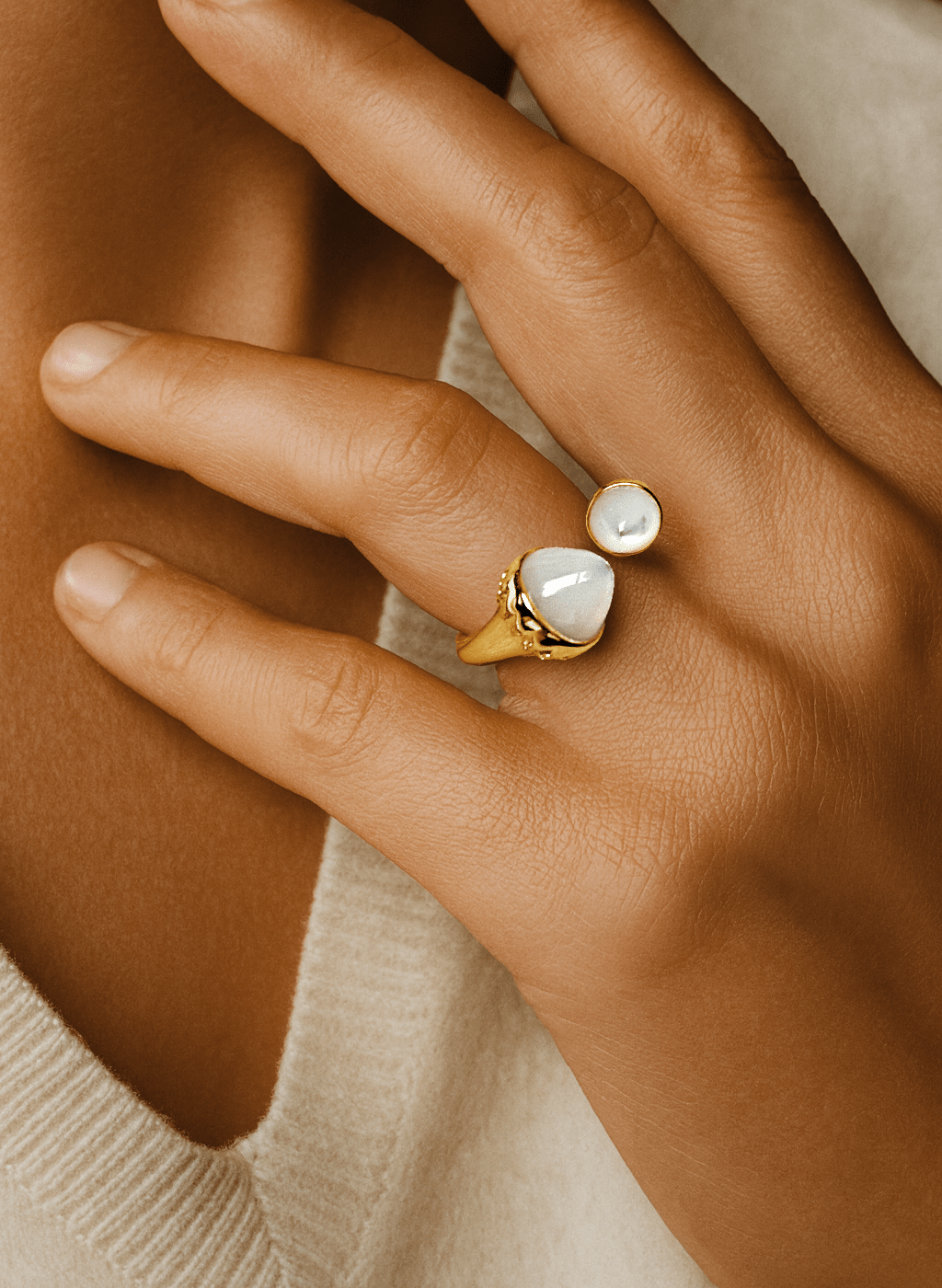 Bague en Argent 925 doré Or jaune 18k assemblée de Nacre - Maison Di Giorgio