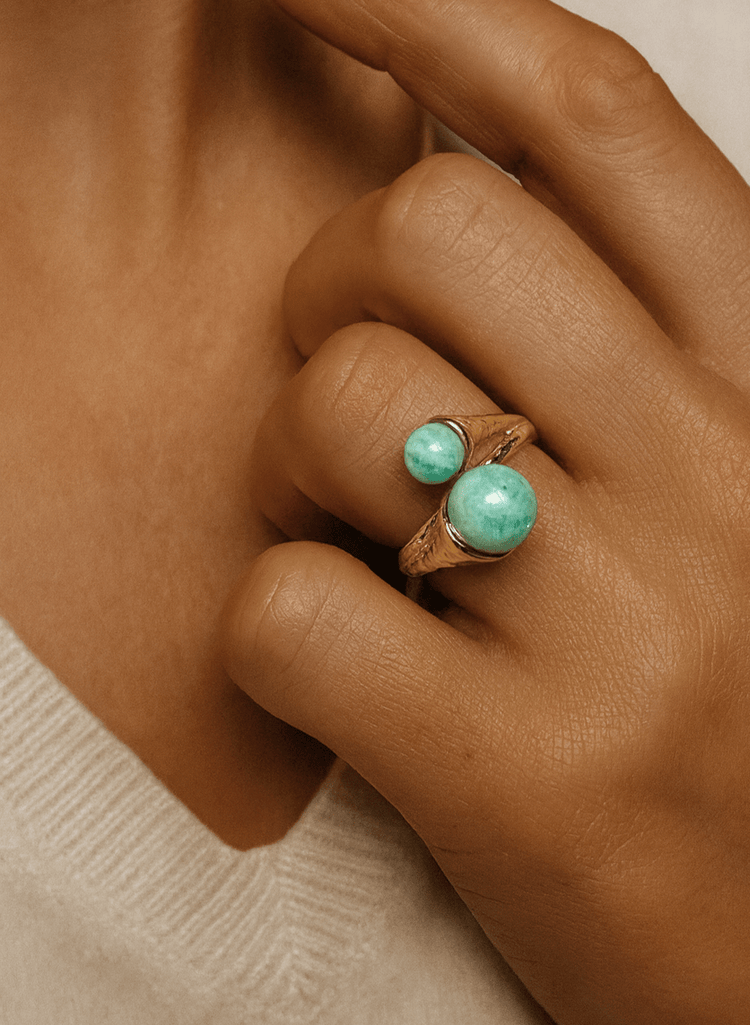 Bague en Argent 925 doré Or jaune 18k assemblée d'Amazonite - Maison Di Giorgio