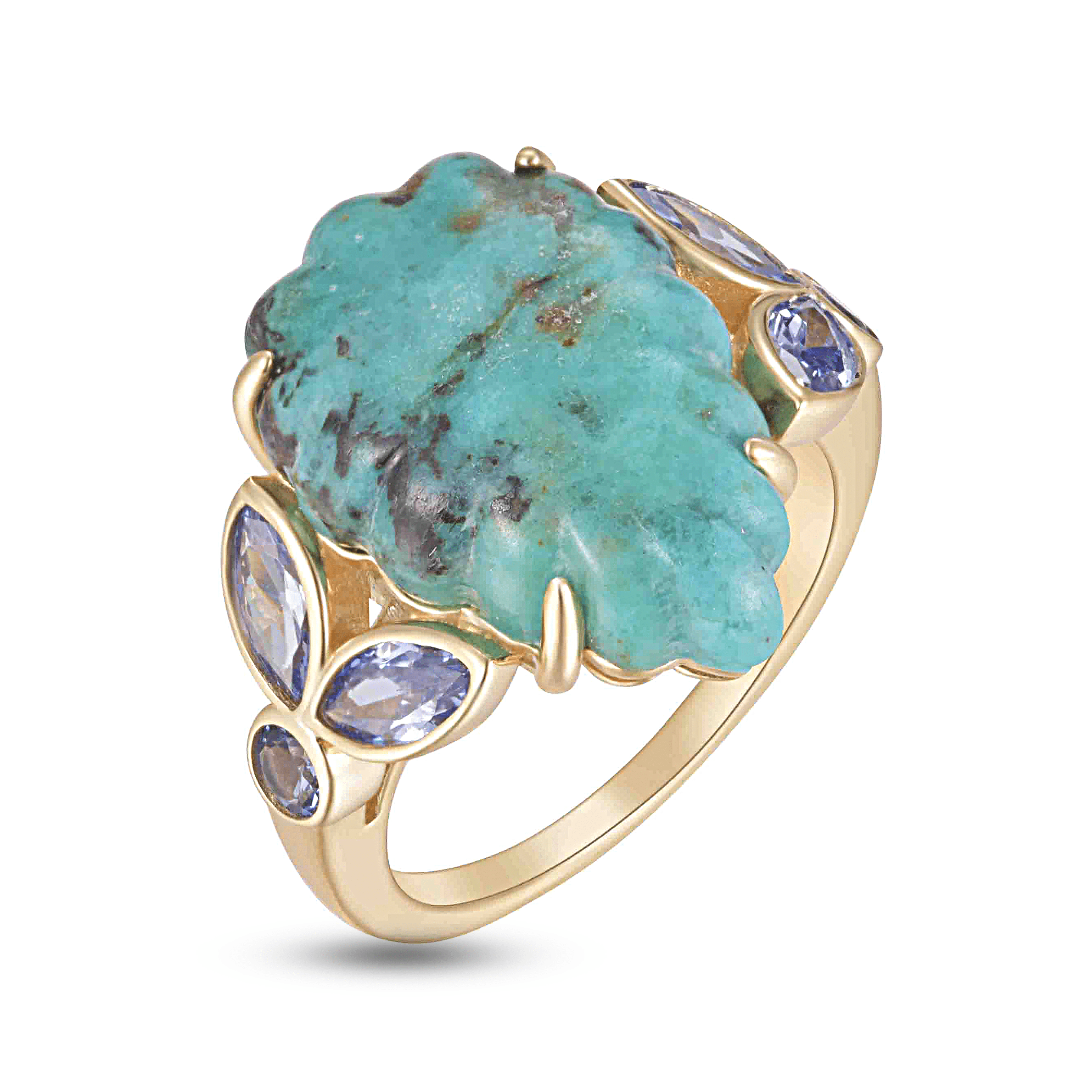 Bague en Argent 925 doré Or jaune 18k assemblée de Turquoise et d'Oxyde de zirconium - Maison Di Giorgio