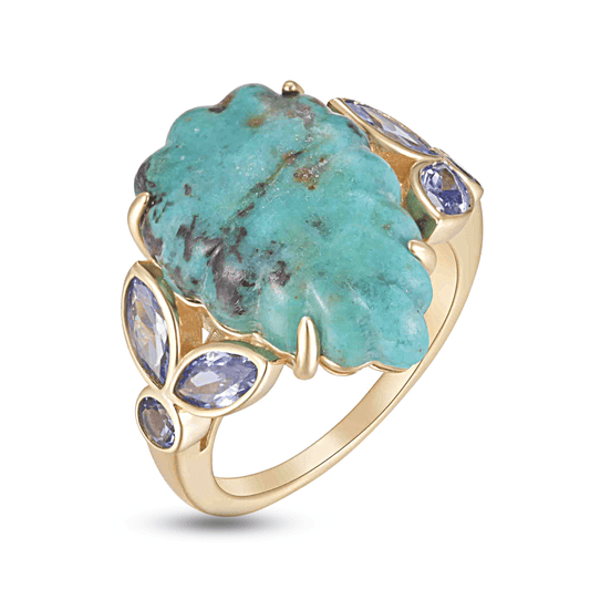 Bague en Argent 925 doré Or jaune 18k assemblée de Turquoise et d'Oxyde de zirconium - Maison Di Giorgio