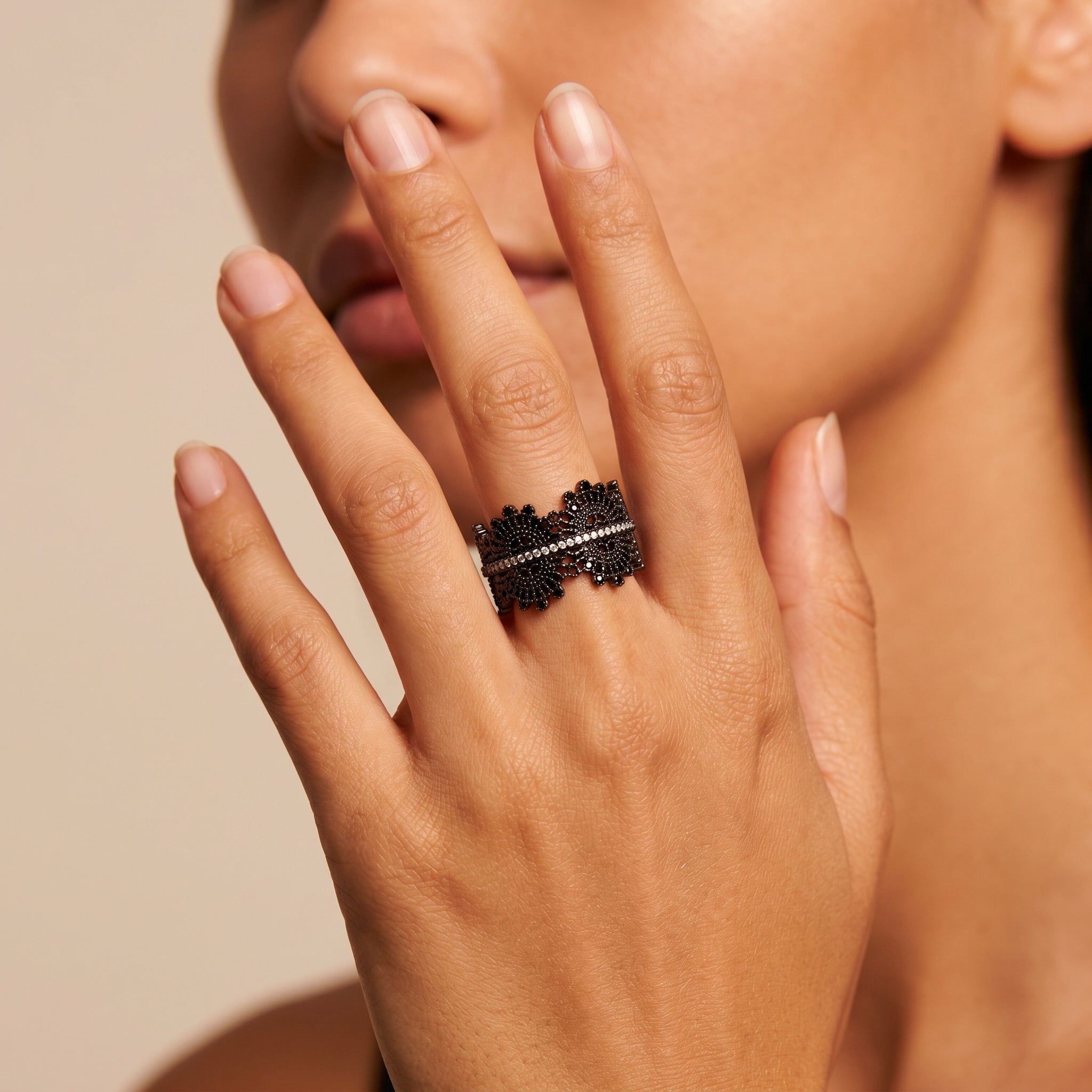 Bague Lace - Argent 925 plaqué Rhodium noir, Oxyde de zirconium - Maison Di Giorgio