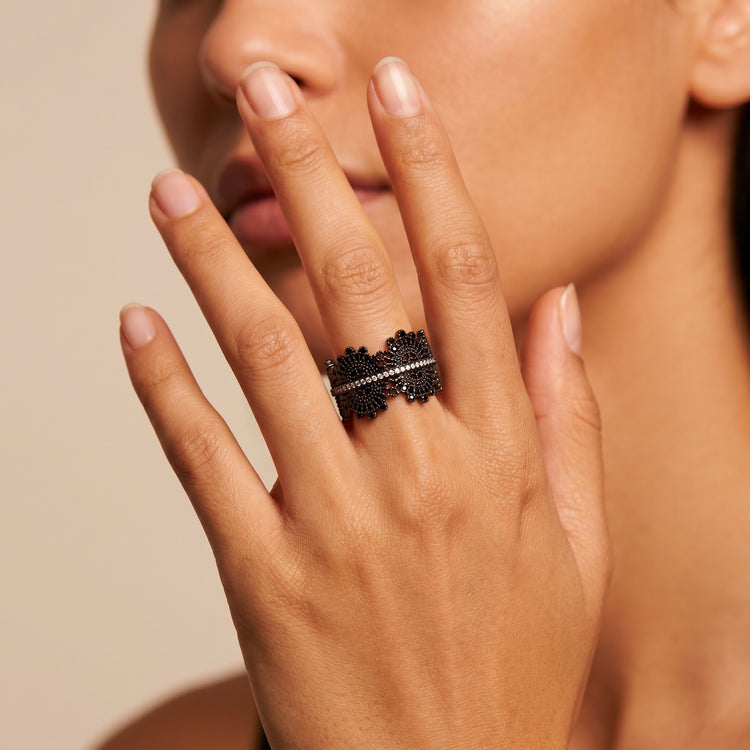 Bague Lace - Argent 925 plaqué Rhodium noir, Oxyde de zirconium - Maison Di Giorgio