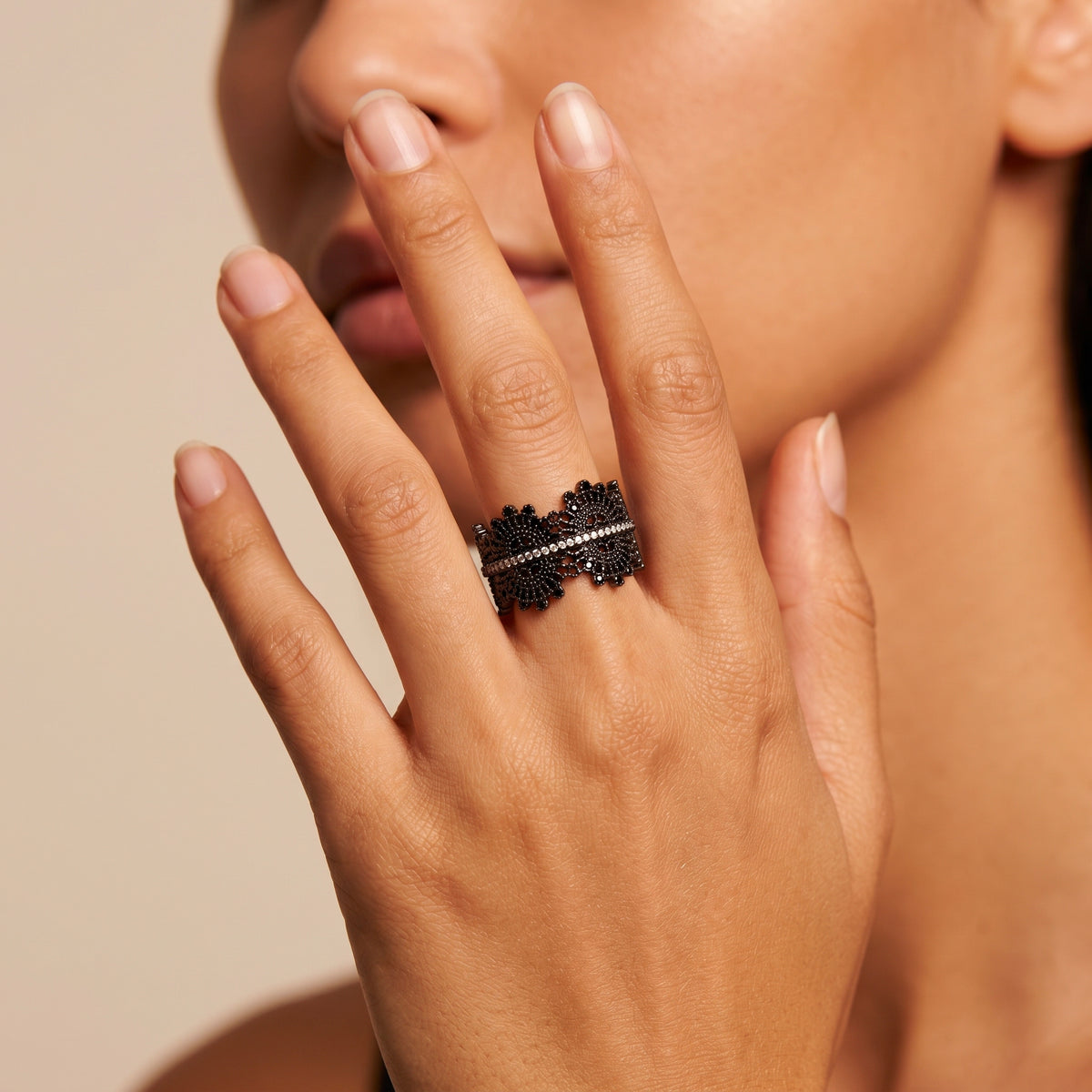 Bague Lace - Argent 925 plaqué Rhodium noir, Oxyde de zirconium - Maison Di Giorgio