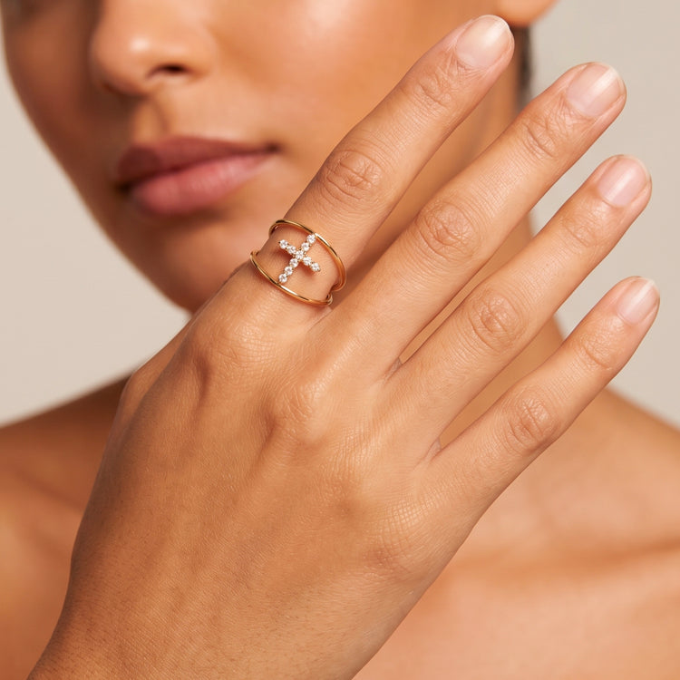 Bague Cruz - Argent 925 doré Or jaune 18k, Oxyde de zirconium - Maison Di Giorgio