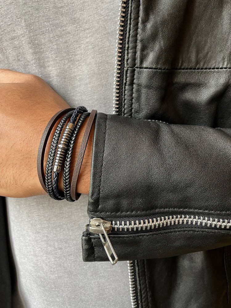 Bracelet cuir véritable et Acier inoxydable plaqué Argent - Maison Di Giorgio