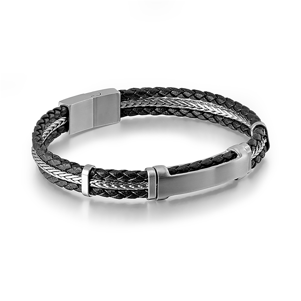 Bracelet cuir véritable et Acier inoxydable plaqué Argent