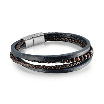 Bracelet cuir véritable et acier inoxydable plaqué Argent assemblé d'oeil de tigre rouge - Maison Di Giorgio
