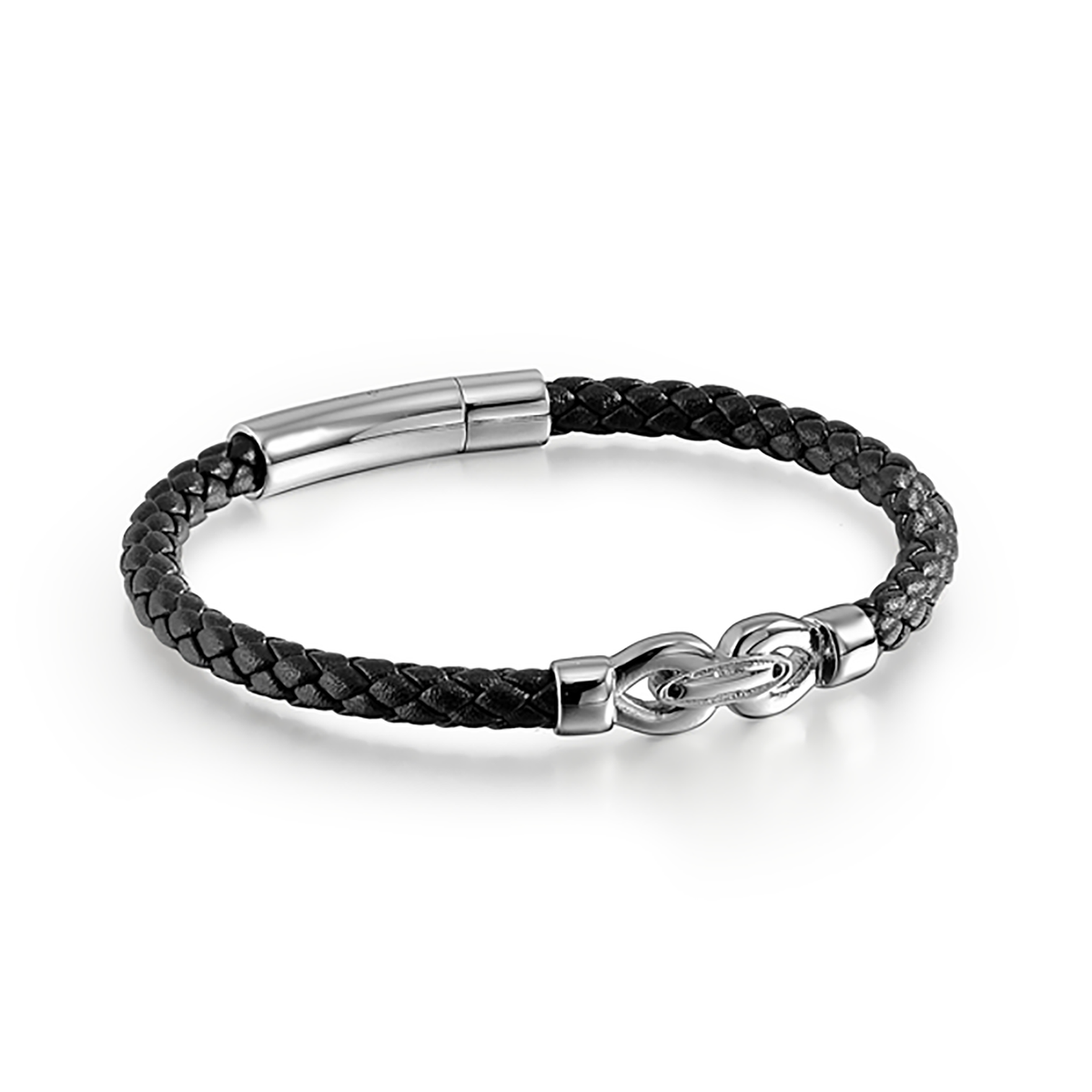 Bracelet cuir véritable et Acier inoxydable plaqué Argent