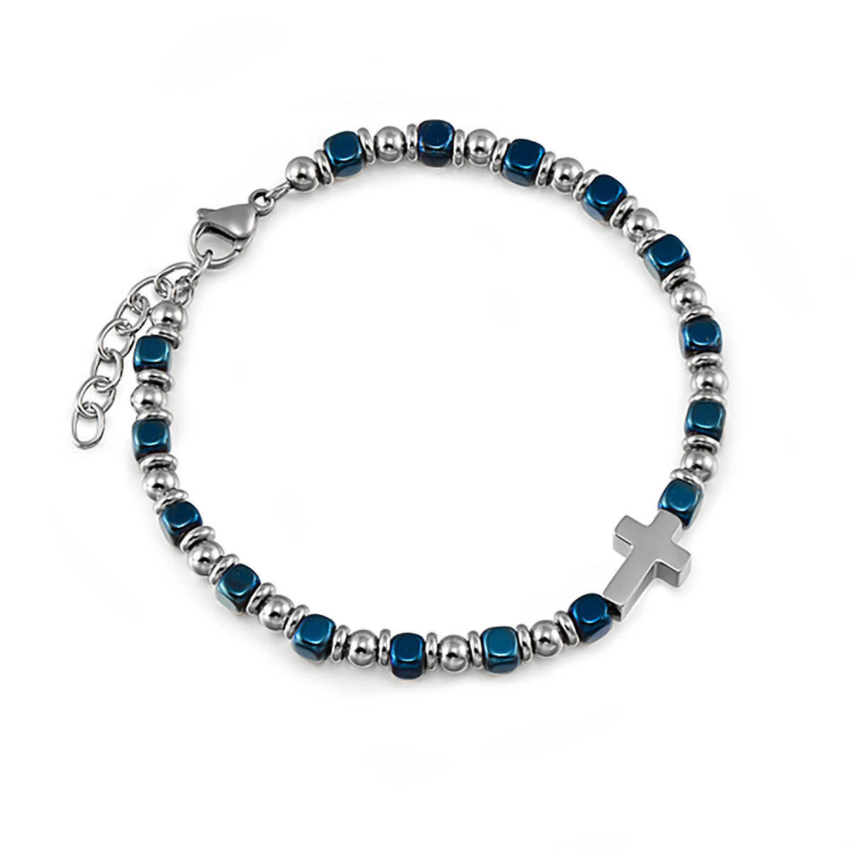 Bracelet en acier inoxydable plaqué d'argent assemblé de hématite