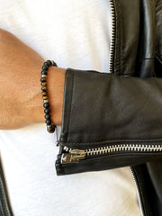 Bracciale con perline in acciaio inossidabile placcato argento assemblato con agata opaca e occhio di tigre giallo