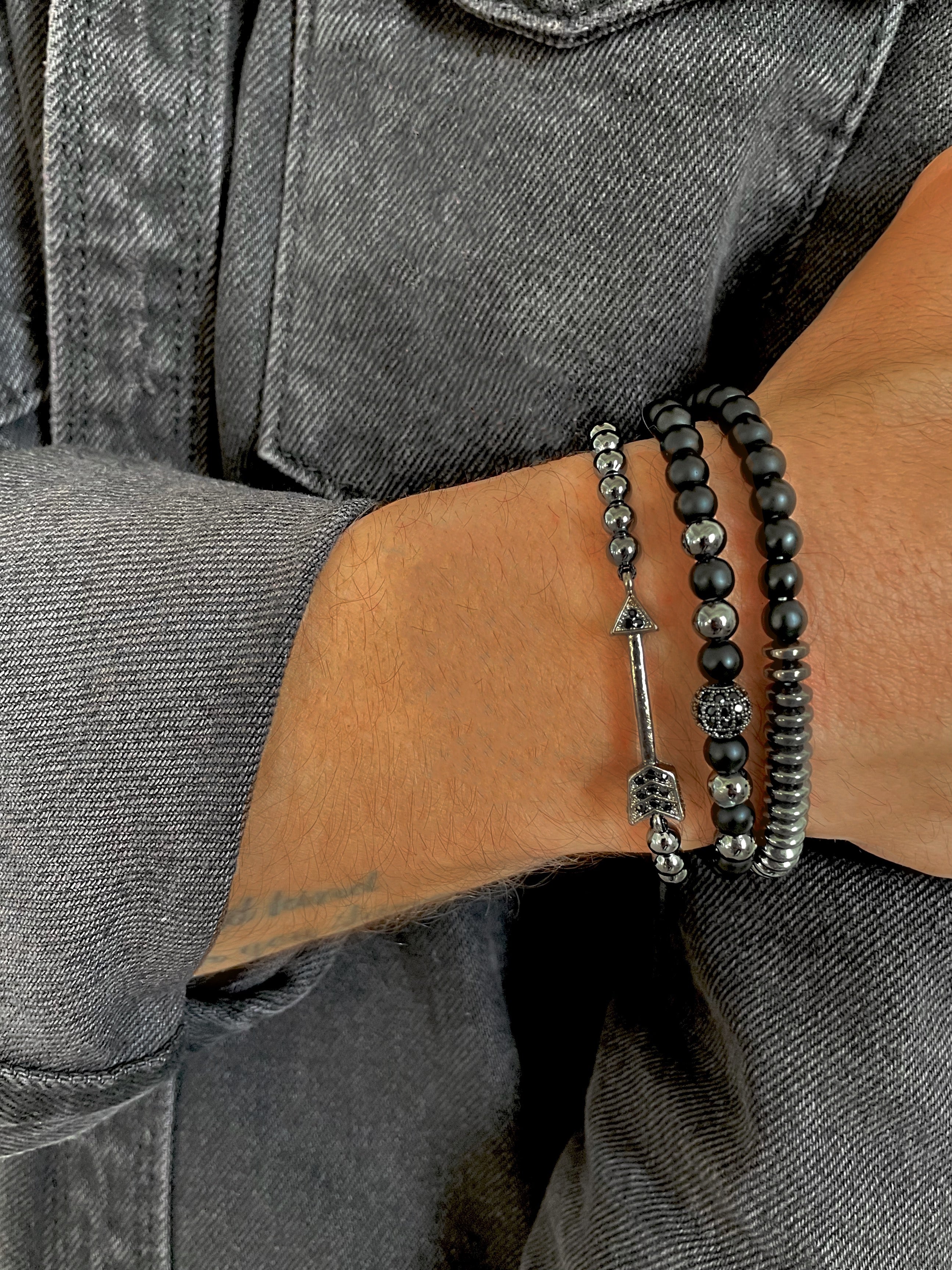 Bracelet perles plaqué Rhodium assemblé de pierre mate - Maison Di Giorgio