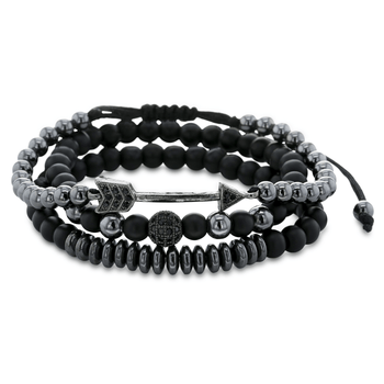Bracelet perles plaqué Rhodium assemblé de pierre mate - Maison Di Giorgio
