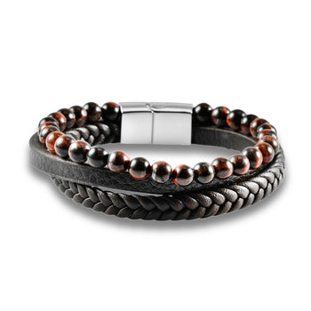 Bracelet cuir véritable et acier inoxydable assemblé de perles naturelles - Maison Di Giorgio