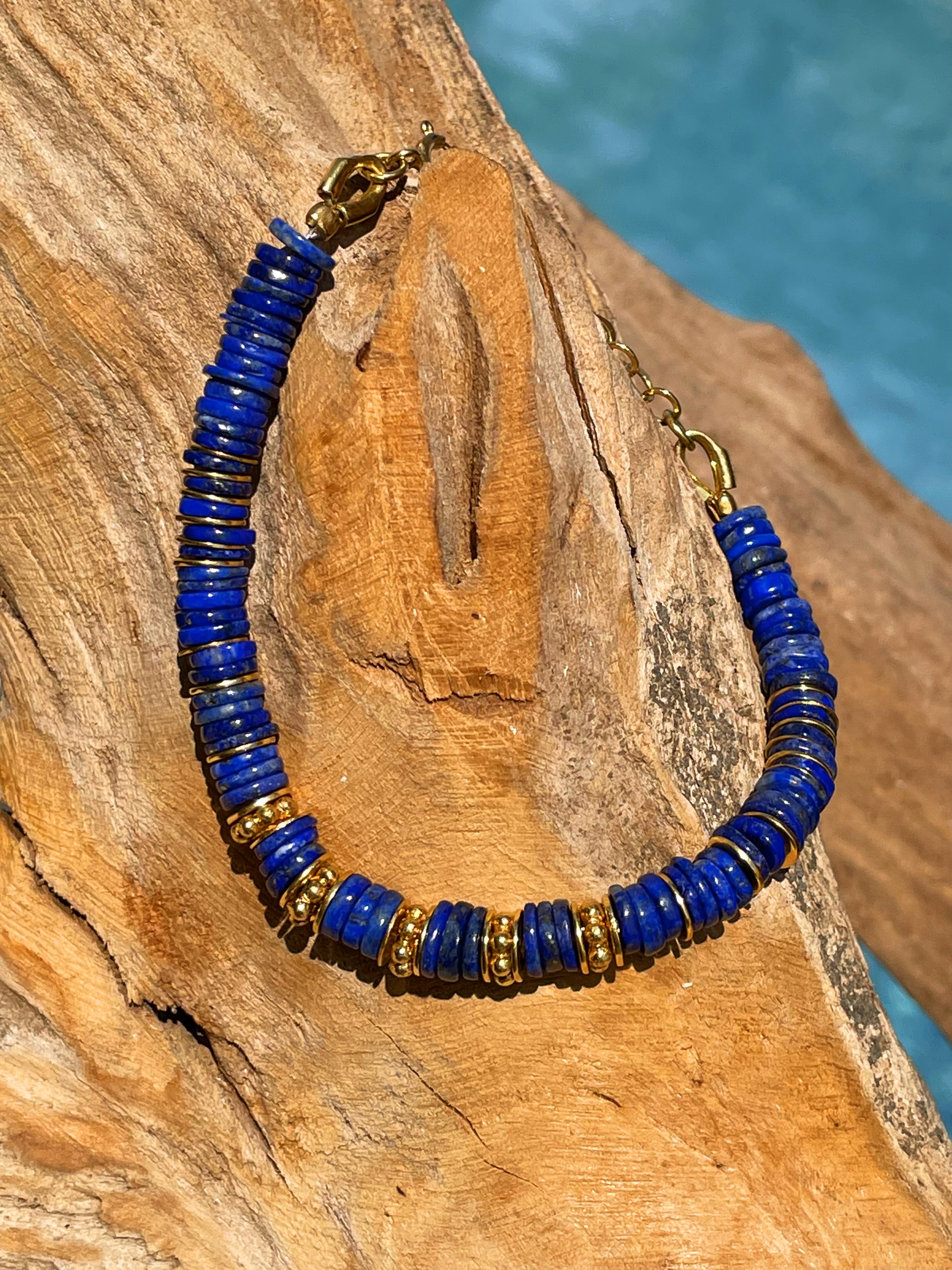 Bracelet doré Or jaune 18k assemblé de lapis-lazuli