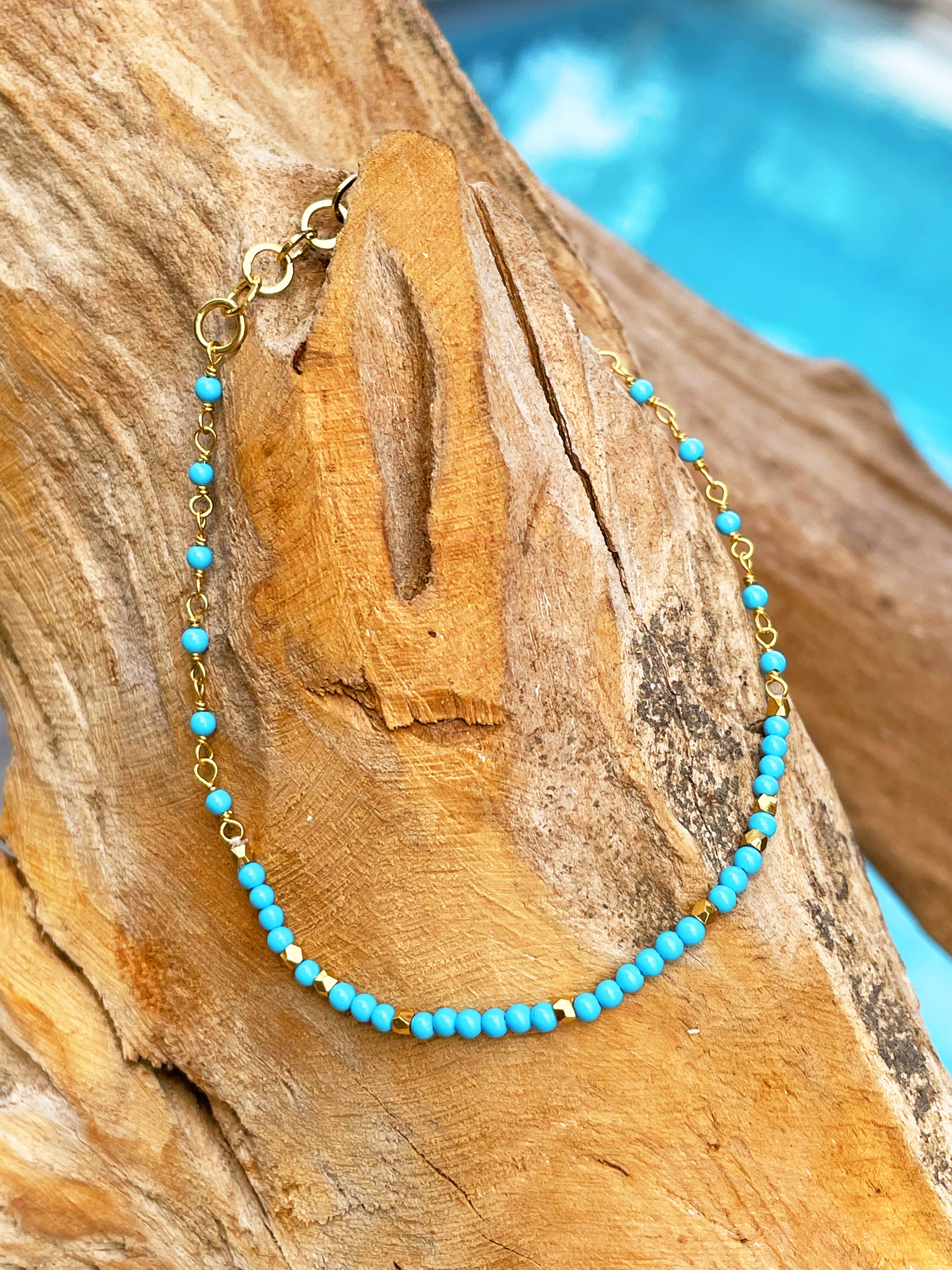 Bracelet doré Or jaune 18k assemblé de turquoise