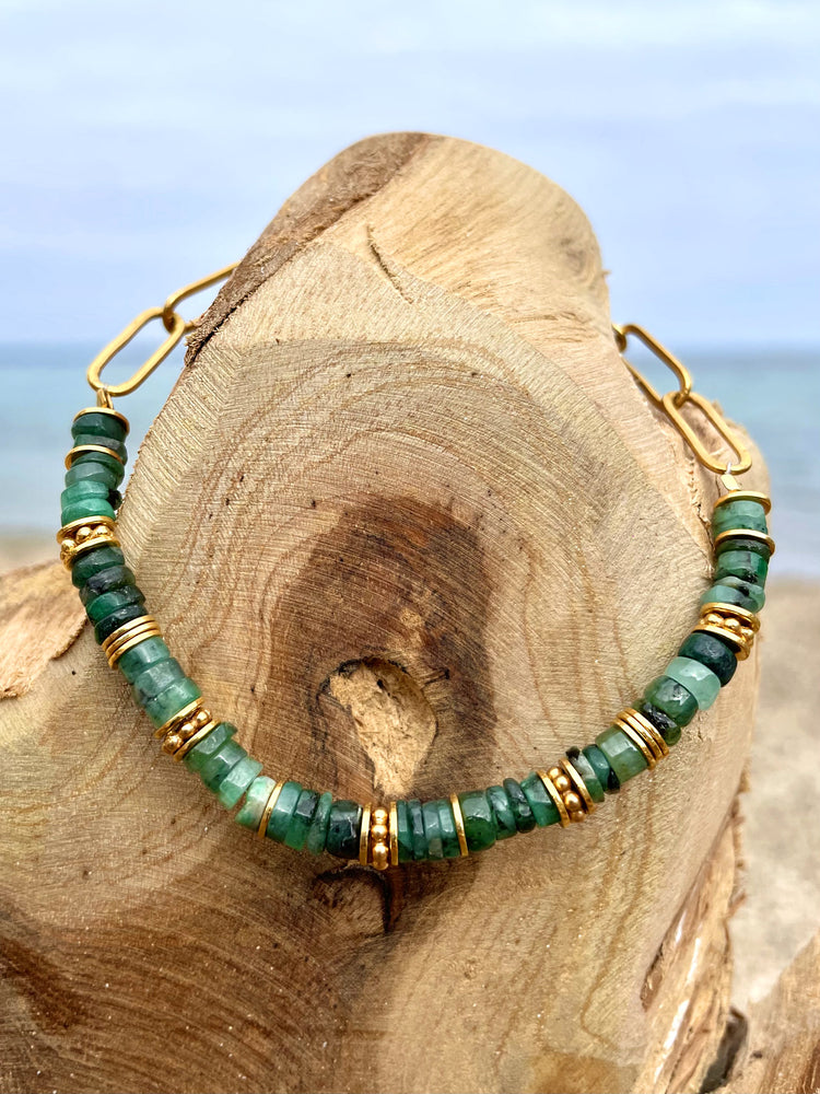 Bracelet perles doré Or jaune 18k assemblé d'Émeraude - Maison Di Giorgio