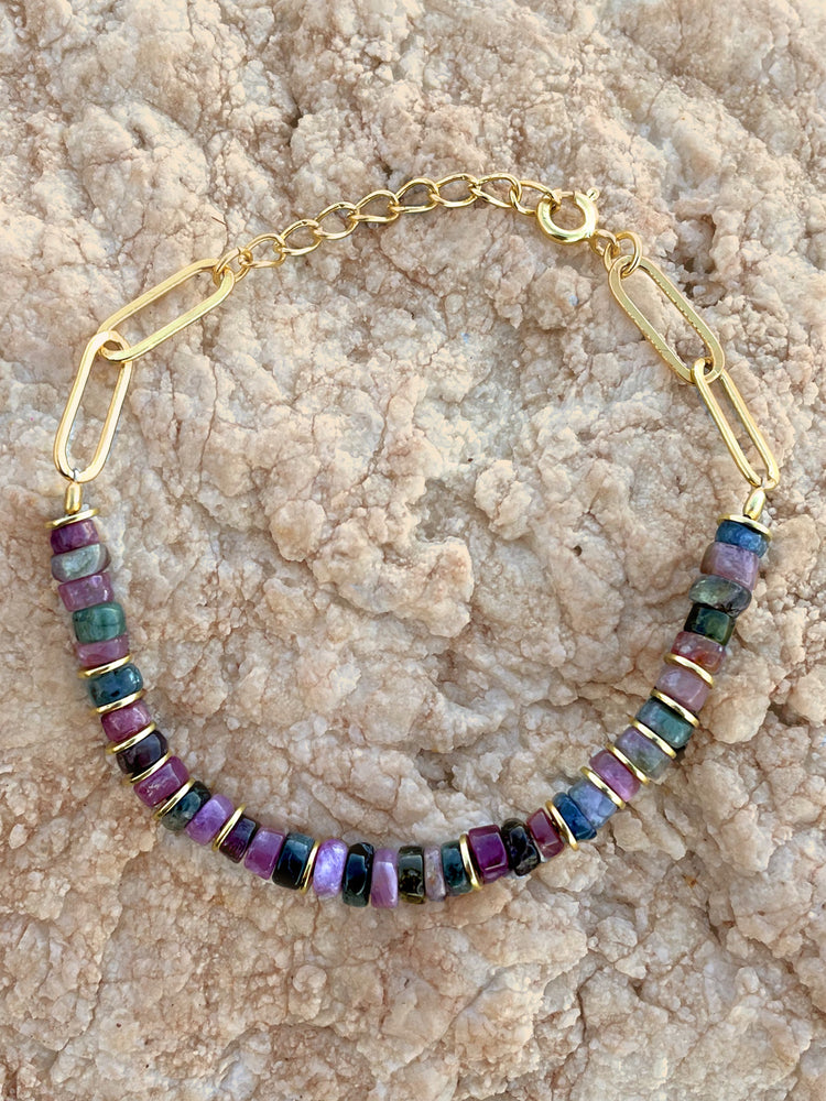 Bracelet perles doré Or jaune 18k assemblé de tourmaline - Maison Di Giorgio