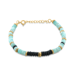 Bracelet perles doré Or jaune 18k, Amazonite, Spinelle noire - Maison Di Giorgio