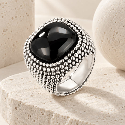 Bague La Farouche - Plaquée Argent oxydé, Onyx noir - Maison Di Giorgio