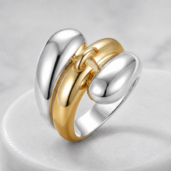 Bague Argentée et dorée Or jaune 18k