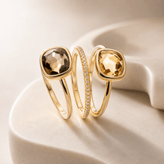 Trio de bagues - Argent 925 doré Or jaune 18k, Quartz, Citrine et Oxyde de zirconium - Maison Di Giorgio