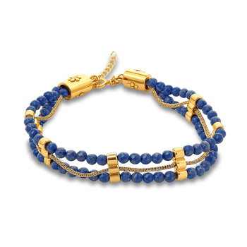 Bracelet perles doré Or jaune 18k assemblé de Lapis - Lazuli - Maison Di Giorgio