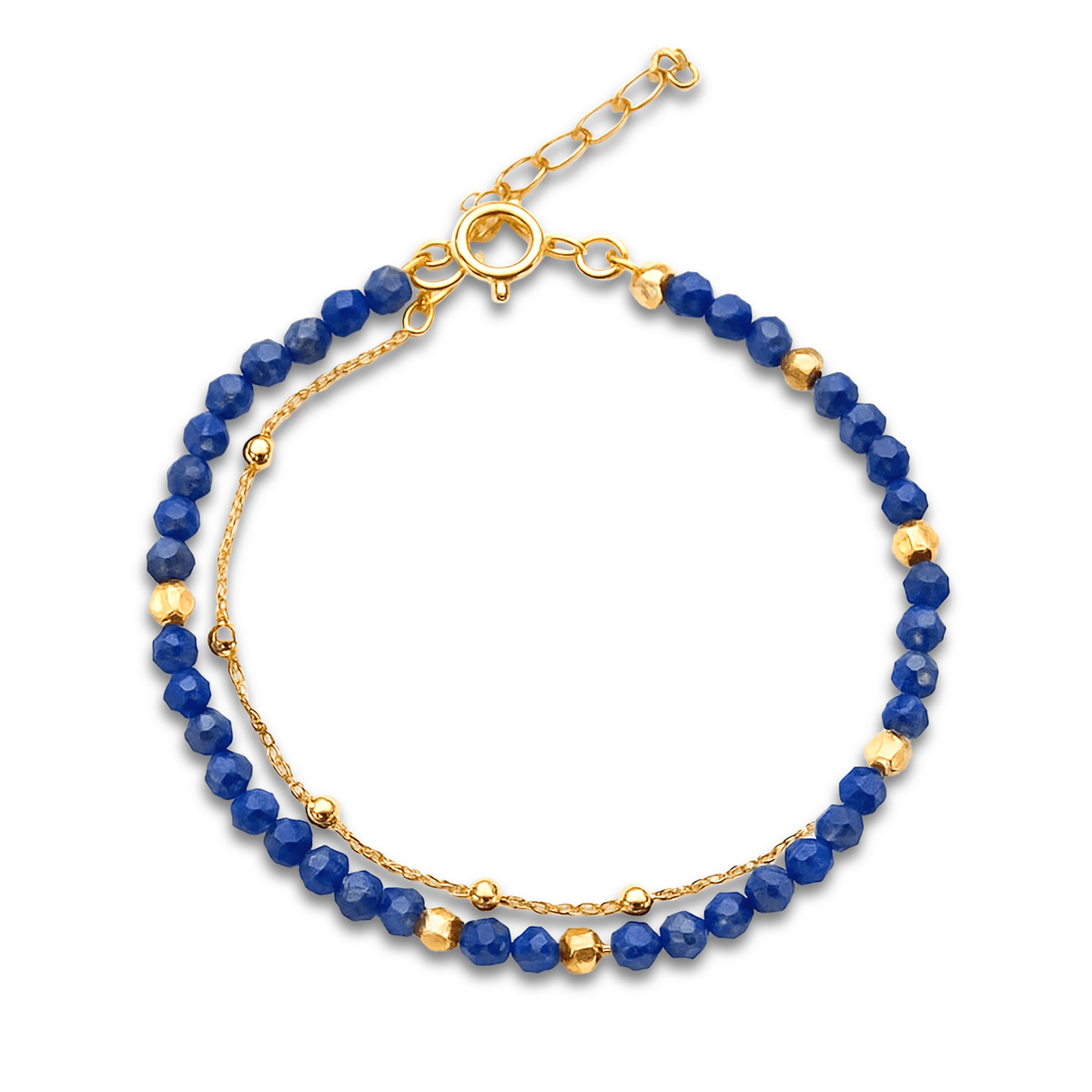 Bracelet perles et chaîne dorée Or jaune 18k assemblé de Lapis - Lazuli - Maison Di Giorgio