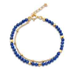 Bracelet perles et chaîne dorée Or jaune 18k assemblé de Lapis - Lazuli - Maison Di Giorgio