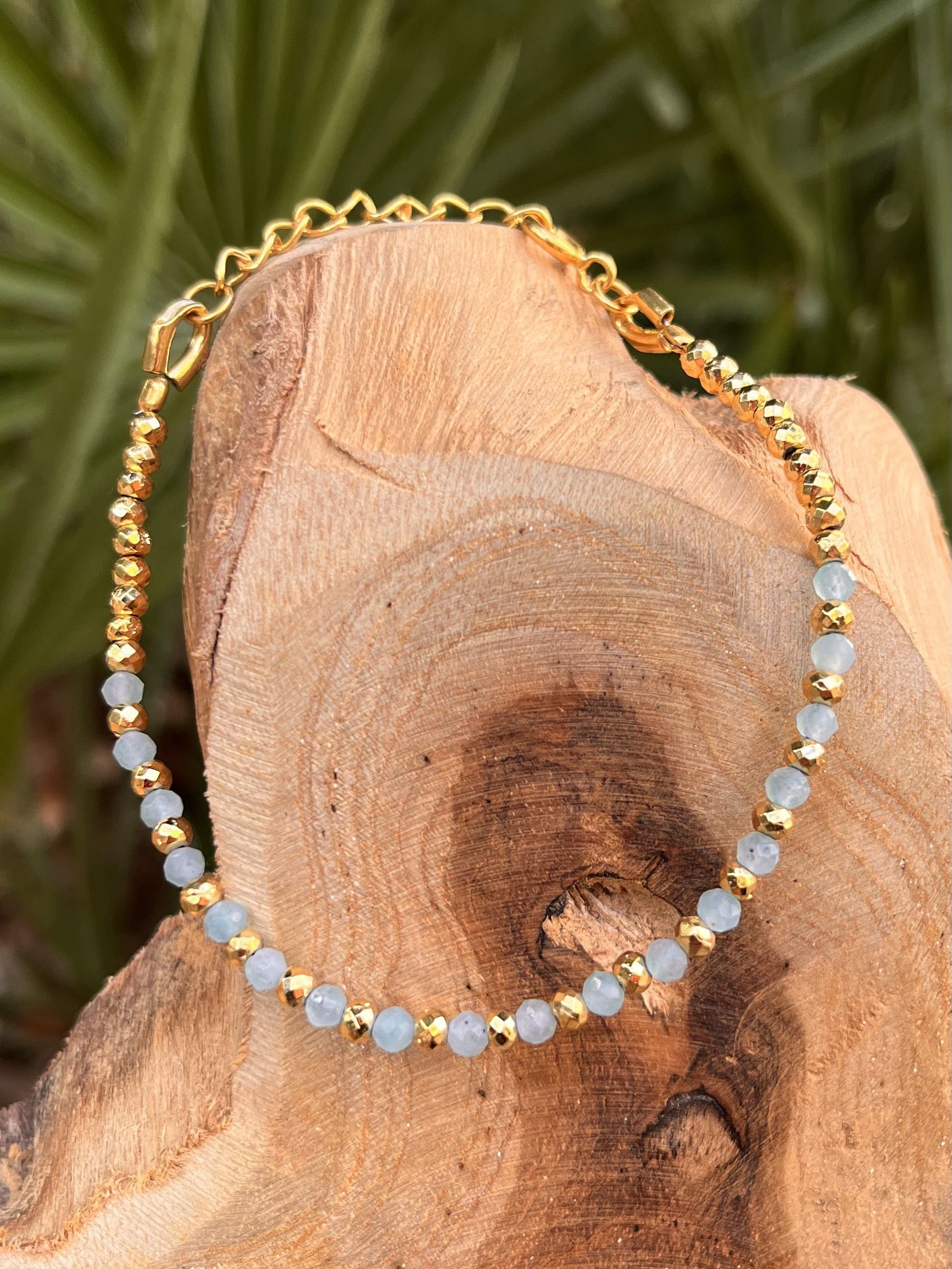 Bracelet doré Or jaune 18k, Amazonite, Pyrite - Maison Di Giorgio