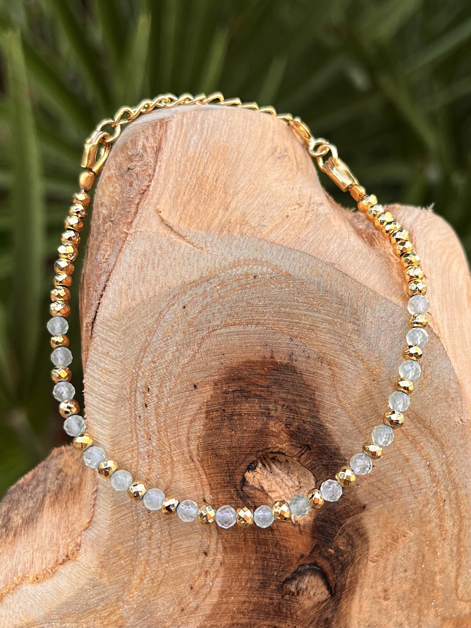 Bracelet doré Or jaune 18k, Prehnite, Pyrite dorée - Maison Di Giorgio
