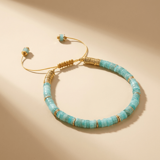 Bracelet perles doré Or jaune 18k assemblé d'amazonite - Maison Di Giorgio