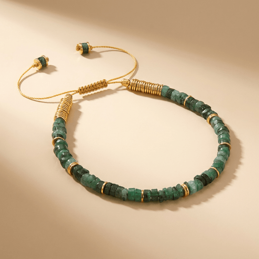 Bracelet perles doré Or jaune 18k assemblé d'Émeraude - Maison Di Giorgio