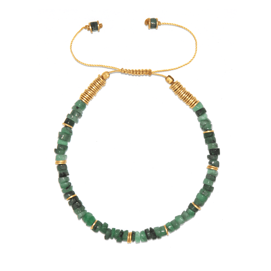 Bracelet perles doré Or jaune 18k assemblé d'Émeraude - Maison Di Giorgio