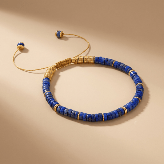 Bracelet perles doré Or jaune 18k assemblé de lapis-lazuli - Maison Di Giorgio