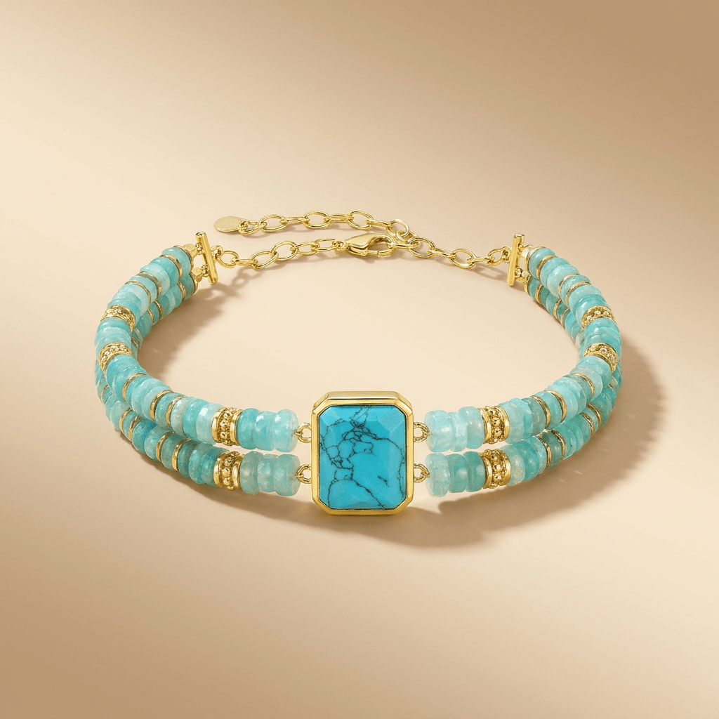 Bracelet perles doré Or jaune, Amazonite, Turquoise - Maison Di Giorgio