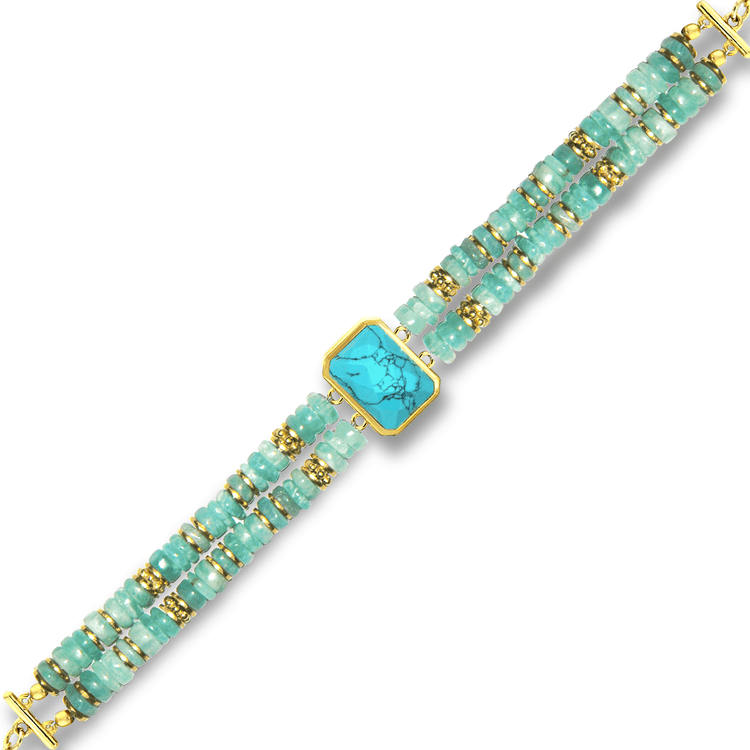 Bracelet perles doré Or jaune, Amazonite, Turquoise - Maison Di Giorgio
