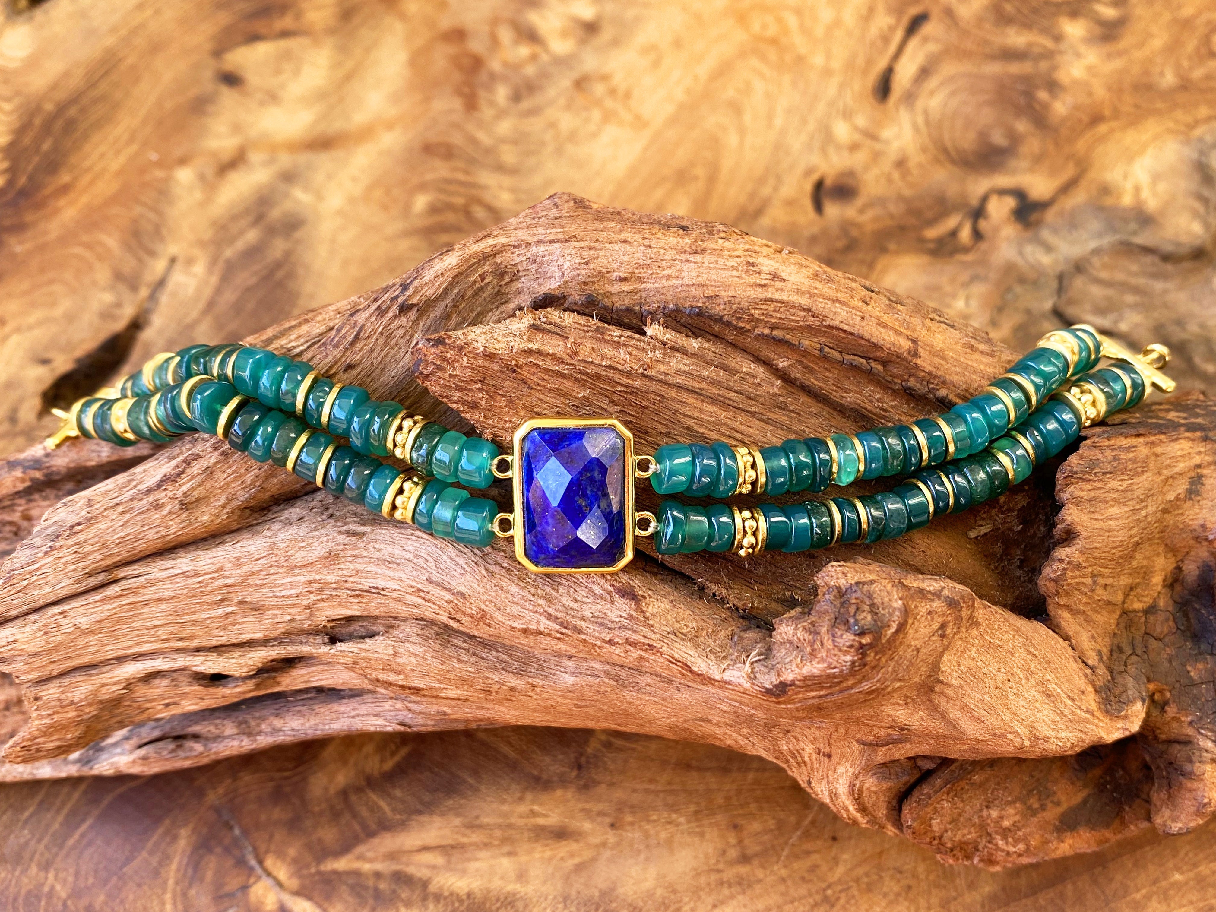 Bracelet doré Or jaune 18k, Onyx vert, Lapis-lazuli - Maison Di Giorgio