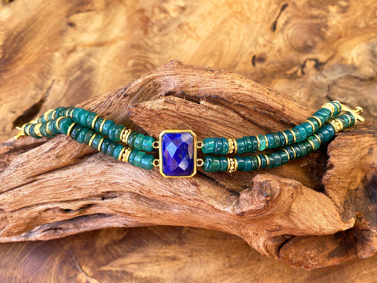Bracelet doré Or jaune 18k, Onyx vert, Lapis-lazuli - Maison Di Giorgio