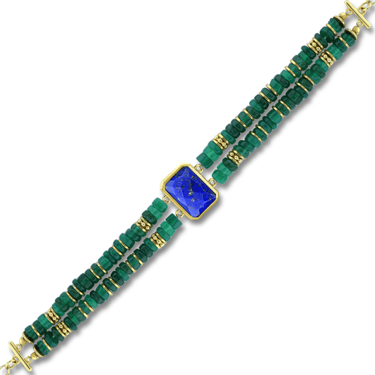 Bracelet doré Or jaune 18k, Onyx vert, Lapis-lazuli - Maison Di Giorgio