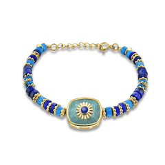 Bracelet perles doré Or jaune 18k, Lapis-lazuli et Amazonite - Maison Di Giorgio