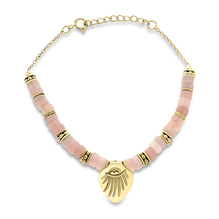 Bracelet perles doré Or jaune 18k, Opale rose - Maison Di Giorgio