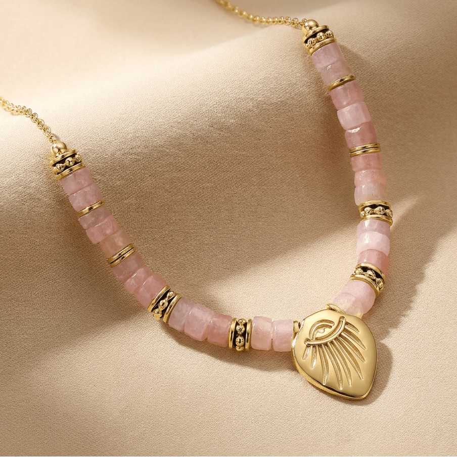 Bracelet perles doré Or jaune 18k, Opale rose - Maison Di Giorgio